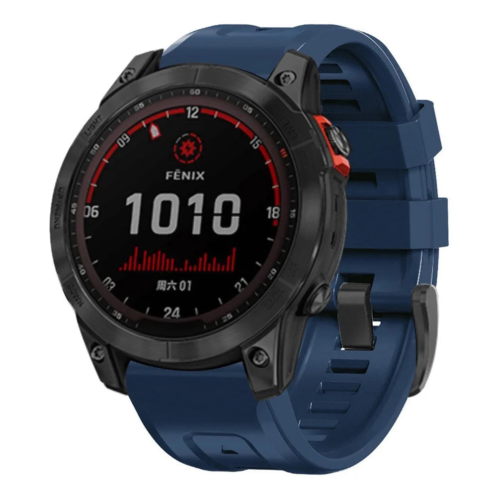 For Garmin Fenix 7X Wear-resistant Silicone Watch Band Replacement Adjustable Wrist Strap with Buckle - Dark Blue - 2