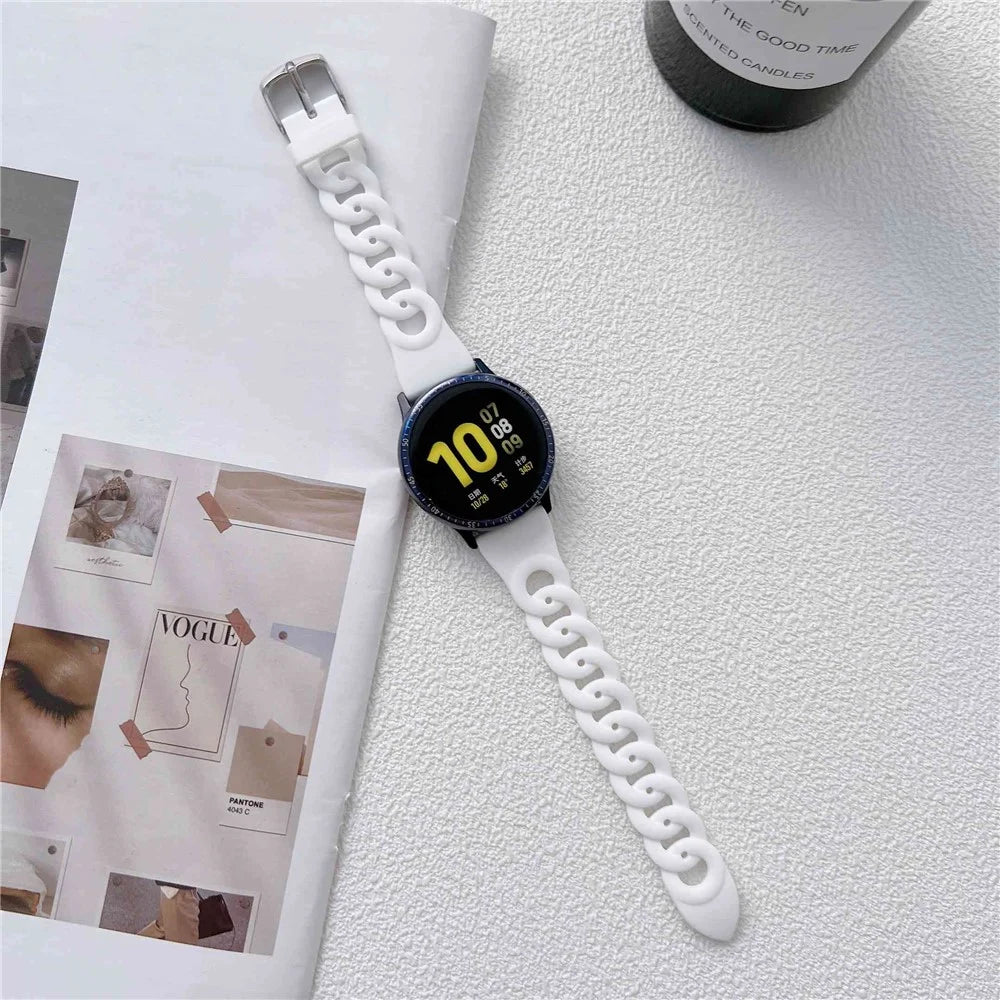 For Garmin Venu 2 Plus/Samsung Galaxy Watch4 Silicone Watch Band 20mm Universal Circle Design Replacement Wrist Strap - White - 3