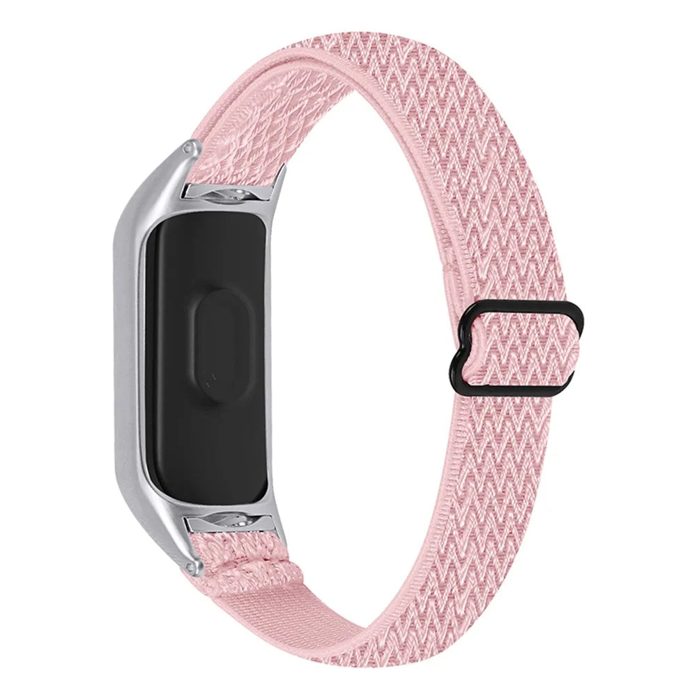 For Xiaomi Mi Band 5/6 Sport Elastics Nylon Watch Band Adjustable Woven Loop Wristband Replacement Bracelet Accessories - Pink - 1