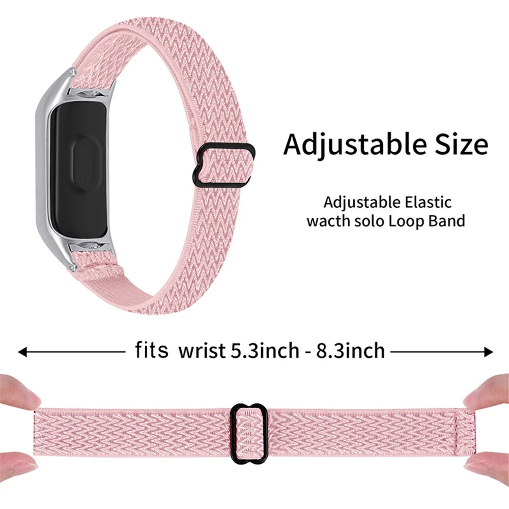 For Xiaomi Mi Band 5/6 Sport Elastics Nylon Watch Band Adjustable Woven Loop Wristband Replacement Bracelet Accessories - Pink - 2
