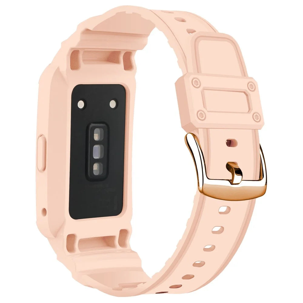 For Honor Band 6/Huawei Band 6/7 Replacement TPU Watch Band Adjustable Wrist Strap + Watch Case - Pink - 2