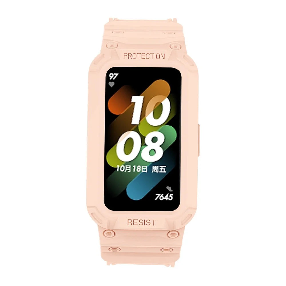 For Honor Band 6/Huawei Band 6/7 Replacement TPU Watch Band Adjustable Wrist Strap + Watch Case - Pink - 3