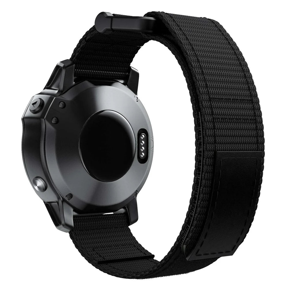 For Garmin Fenix 7X / 6X Pro / Tactix 7 26mm Nylon Loop Sport Watch Band Adjustable Wrist Strap Replacement - Black - 1