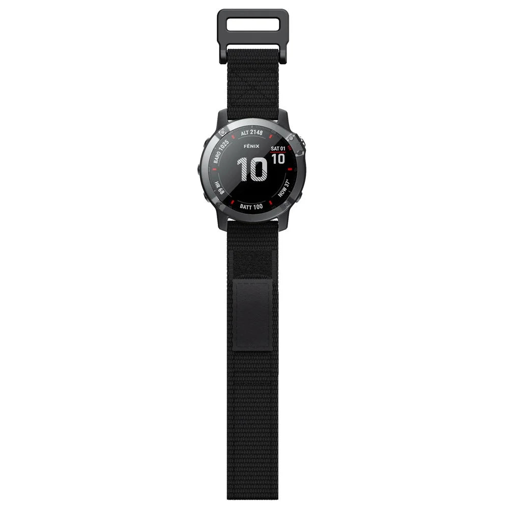 For Garmin Fenix 7X / 6X Pro / Tactix 7 26mm Nylon Loop Sport Watch Band Adjustable Wrist Strap Replacement - Black - 5