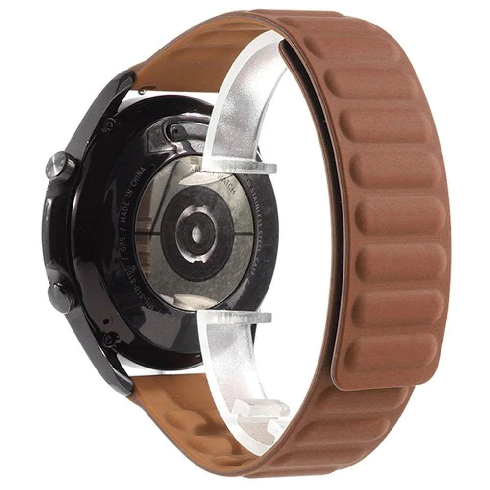 For Samsung Gear S3 Frontier/Classic/Garmin Forerunner 255 22mm Magnetic Watch Strap Silicone Wrist Band Replacement - Brown - 3