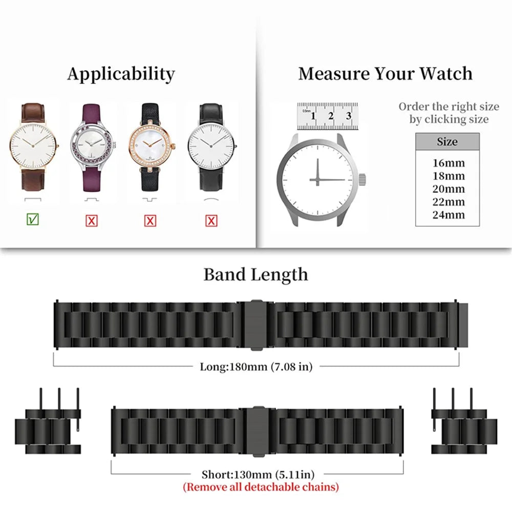 JLT For Samsung Galaxy Watch4 Classic 46mm / 42mm / Garmin Venu 2 Plus 22mm Stainless Steel Watch Strap Three Beads Wrist Band - Black - 5