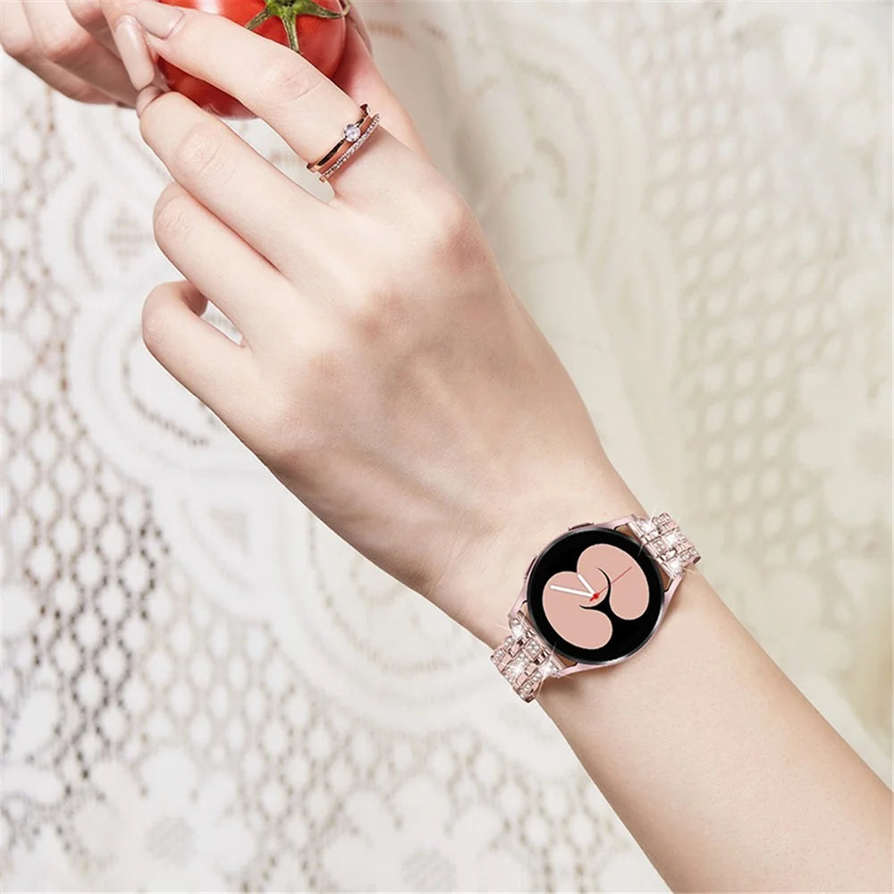 For Samsung Galaxy Watch3 41mm / Watch 42mm Stainless Steel Rhinestone Decor Watch Strap Replacement Wrist Band 20mm - Pink / Gold - 4