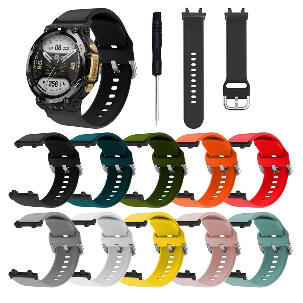 For Huami Amazfit T-Rex 2 Silicone Watch Strap Adjustable Wrist Band with Square Pin Buckle - Black - 6