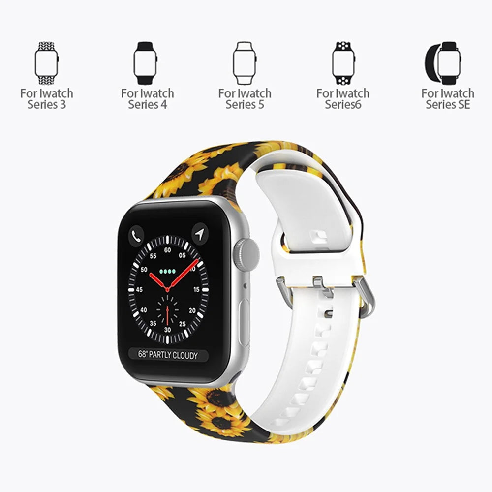 For Apple Watch Ultra 3 2 1 49mm / Series 11 10 46mm / 9 8 7 45mm / SE3 SE2 SE 6 5 4 44mm / 3 2 1 42mm Silicone Pattern Printed Watch Strap Wristband with Buckle - Color Cloud - 6