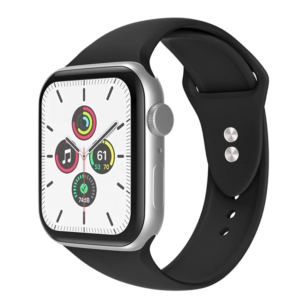 For Apple Watch Ultra 3 2 1 49mm / Series 11 10 46mm / 9 8 7 45mm / SE3 SE2 SE 6 5 4 44mm / 3 2 1 42mm Adjustable Silicone Watch Strap with Double Buttons Buckle, Size L - Black - 2