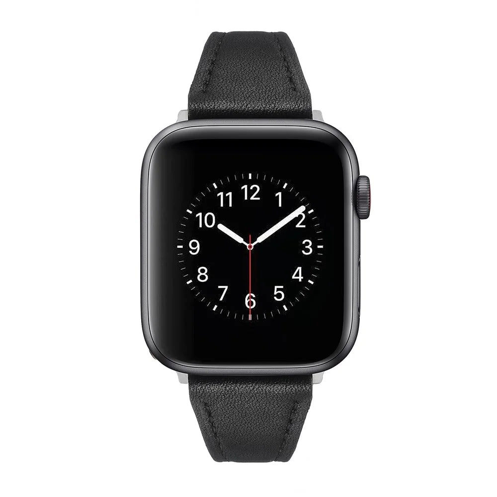 For Apple Watch Series 11 10 42mm / 9 8 7 41mm / SE3 SE2 SE 6 5 4 40mm / 3 2 1 38mm Genuine Leather Anti-Wear Replacement Smart Watch Strap Wrist Band - Black - 5