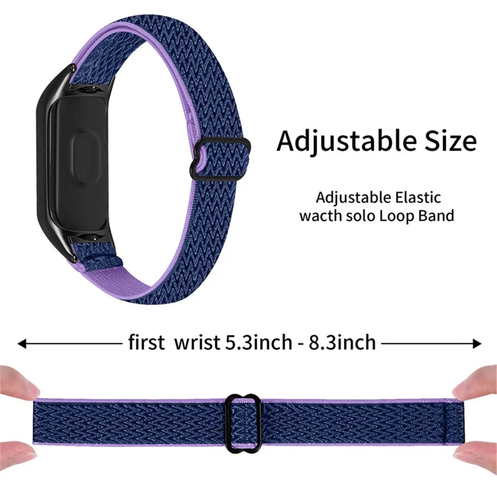 For Xiaomi Mi Band 5 / 6 Stretchy Nylon Solo Loop Band Braided Elastics Anti-wear Adjustable Wrist Strap with Black Watch Frame - Purple Blue - 2