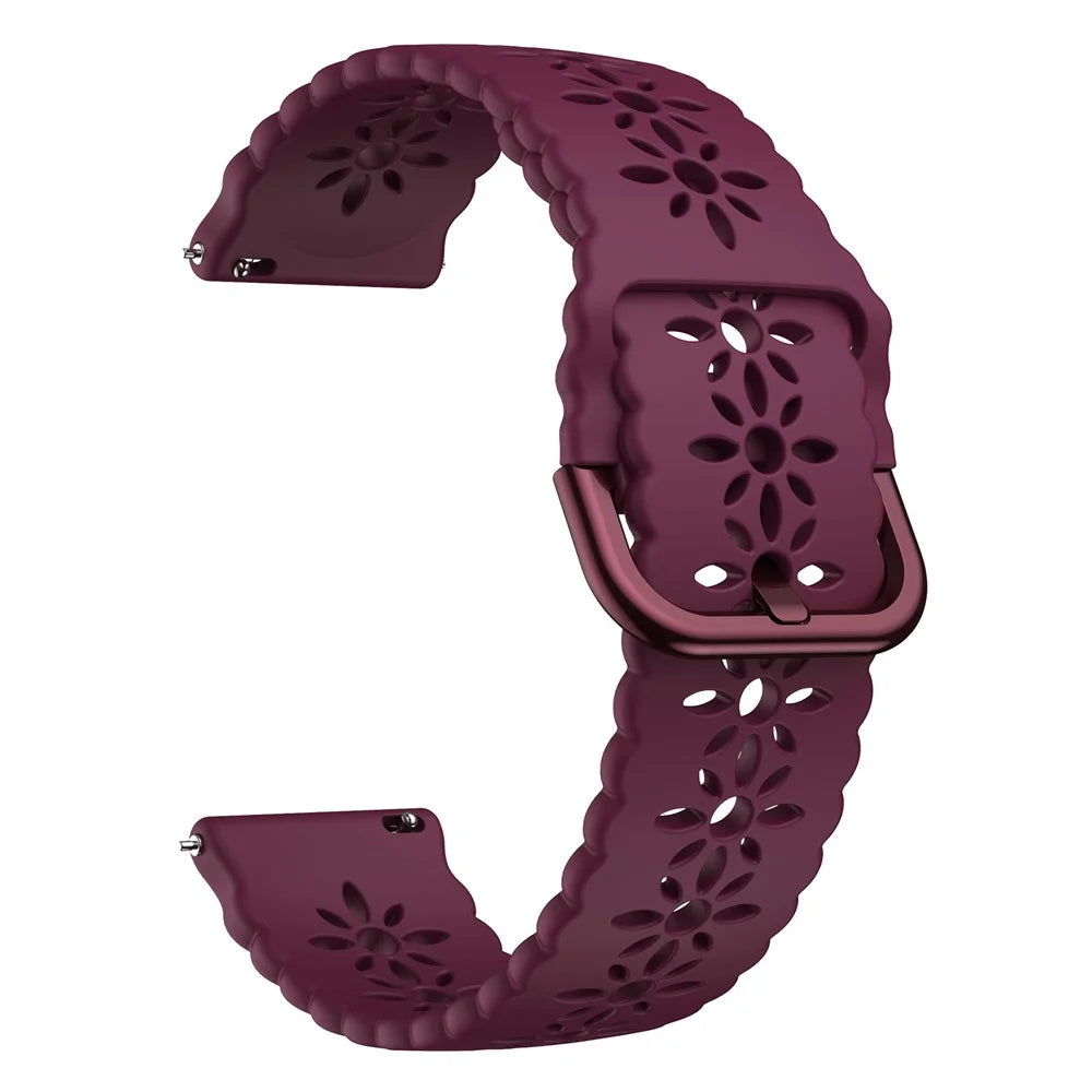 For Samsung Galaxy Watch 5 40mm / 44mm / Watch 5 Pro 45mm Silicone Watch Band Hollowed-out Plum Blossom Wrist Strap Replacement - Wine Red - 1