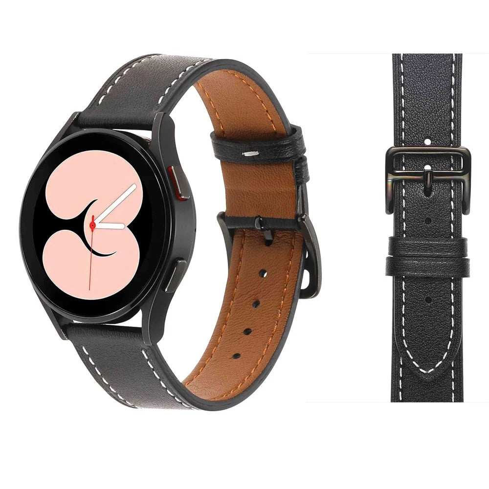 For Samsung Galaxy Watch 5 40mm / 44mm / Watch 5 Pro 45mm Textured Genuine Leather Smart Watch Band Adjustable Buckle Strap - Black - 5