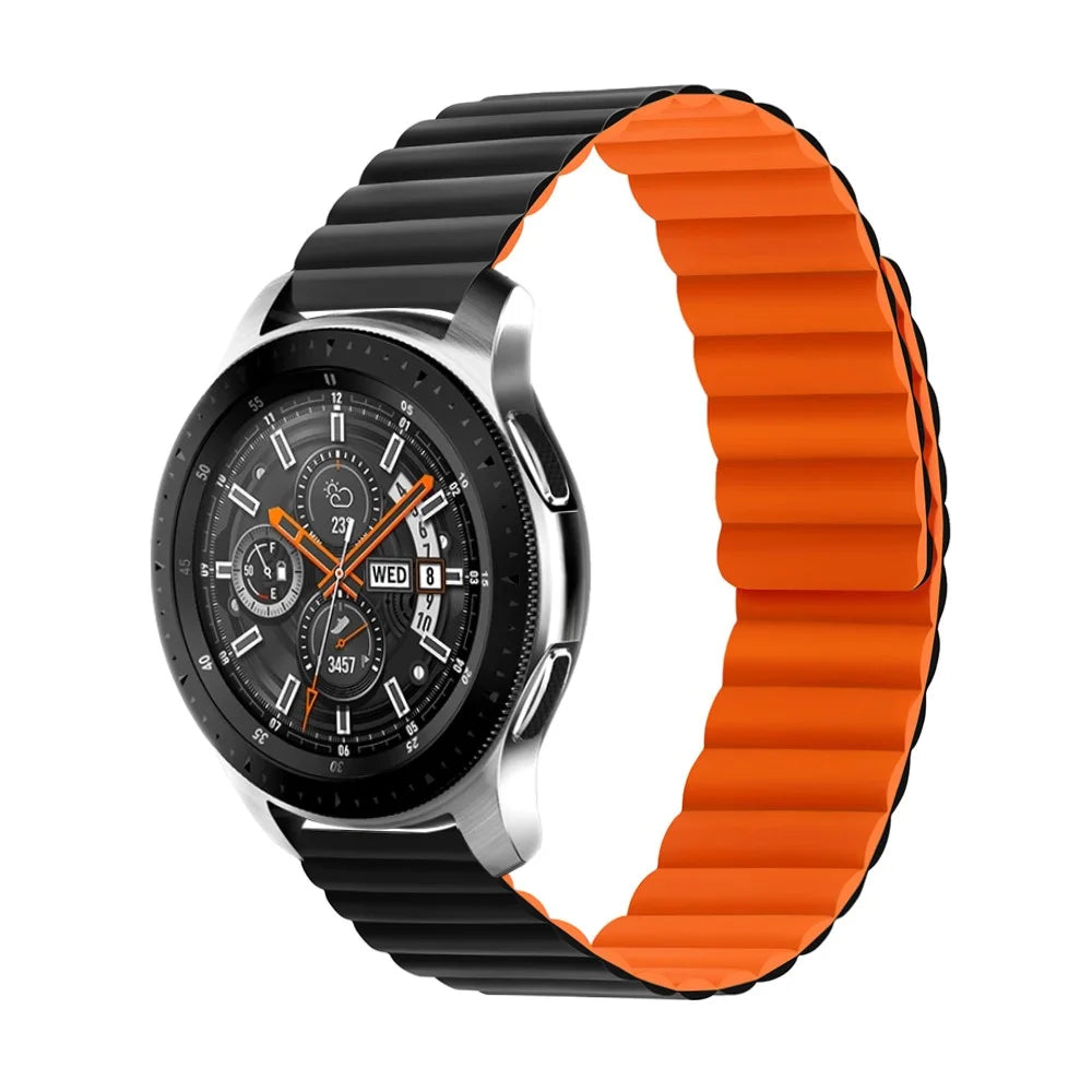For Samsung Galaxy Watch 5 40mm / Watch 5 44mm / Watch 5 Pro 45mm Replacement Silicone Watch Strap 20mm Magnetic Adjustable Wrist Band - Black / Orange - 2
