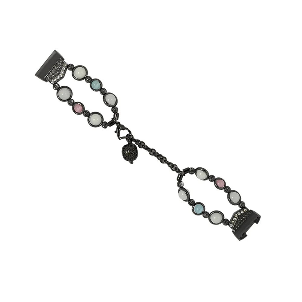 For Fitbit Charge 3 / 4 Beads Decor Metal Watch Strap Noctilucent Luminous Wrist Band Bracelet Replacement - Black - 3