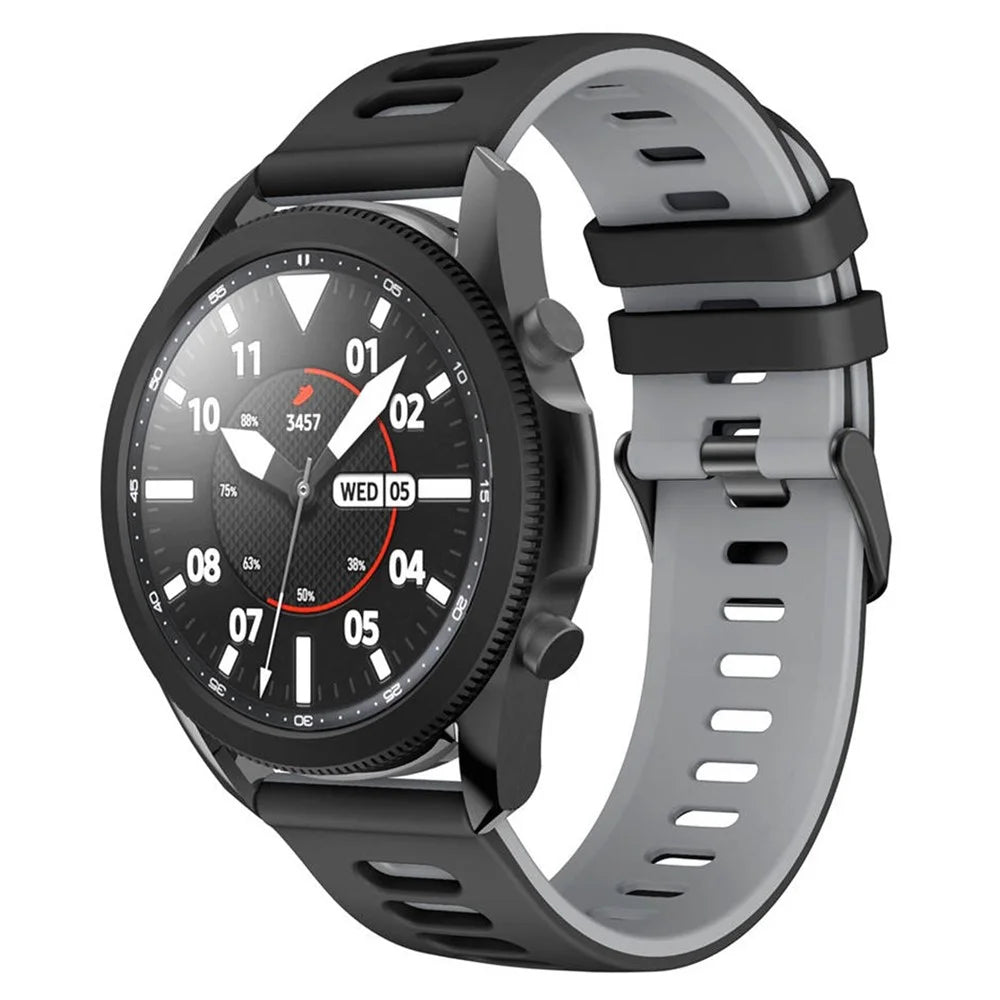 For Samsung Galaxy Watch3 45mm / Huawei Watch 3 / Apex 46mm Dual-Color Silicone Watch Band 22mm Sport Strap Replacement - Black  /  Grey - 2