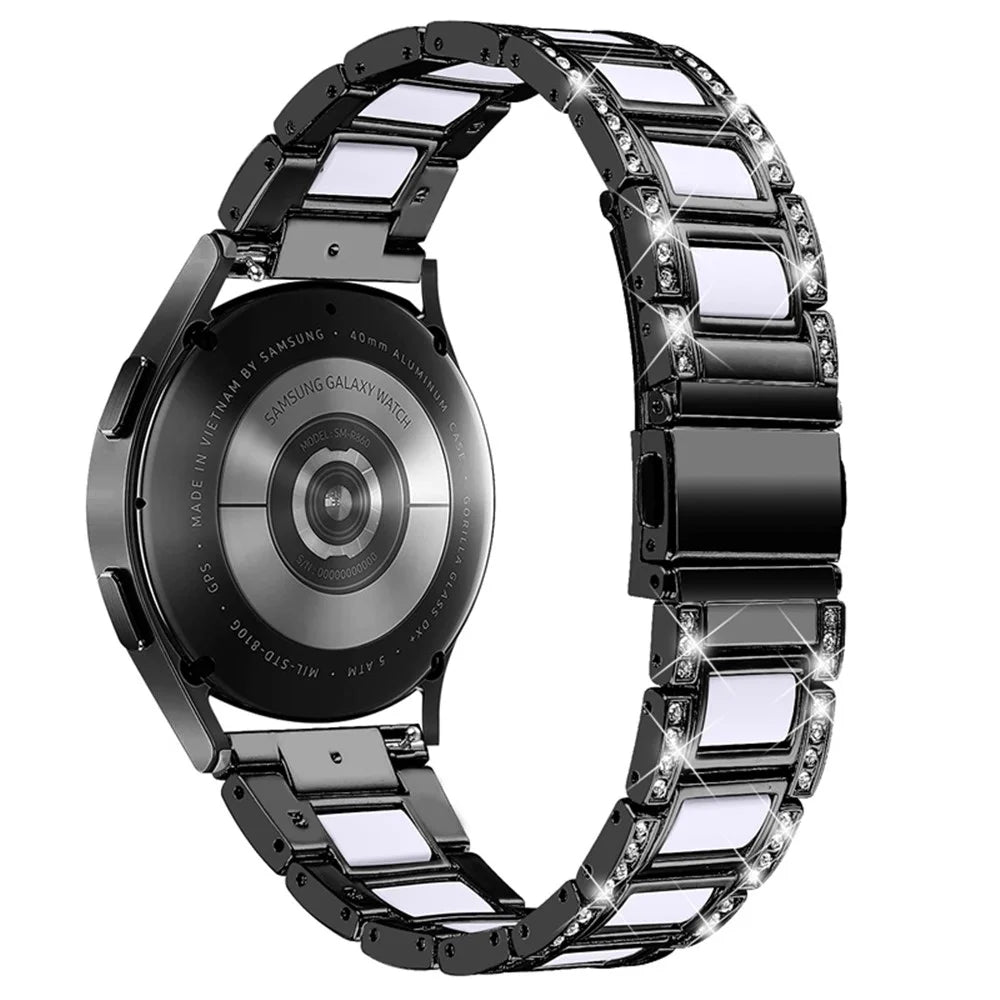 For Huawei Watch GT 2 42mm / Watch 2 / Honor MagicWatch 2 42mm Stainless Steel Watch Band Rhinestone Decor Resin Wrist Strap - Black / White - 2