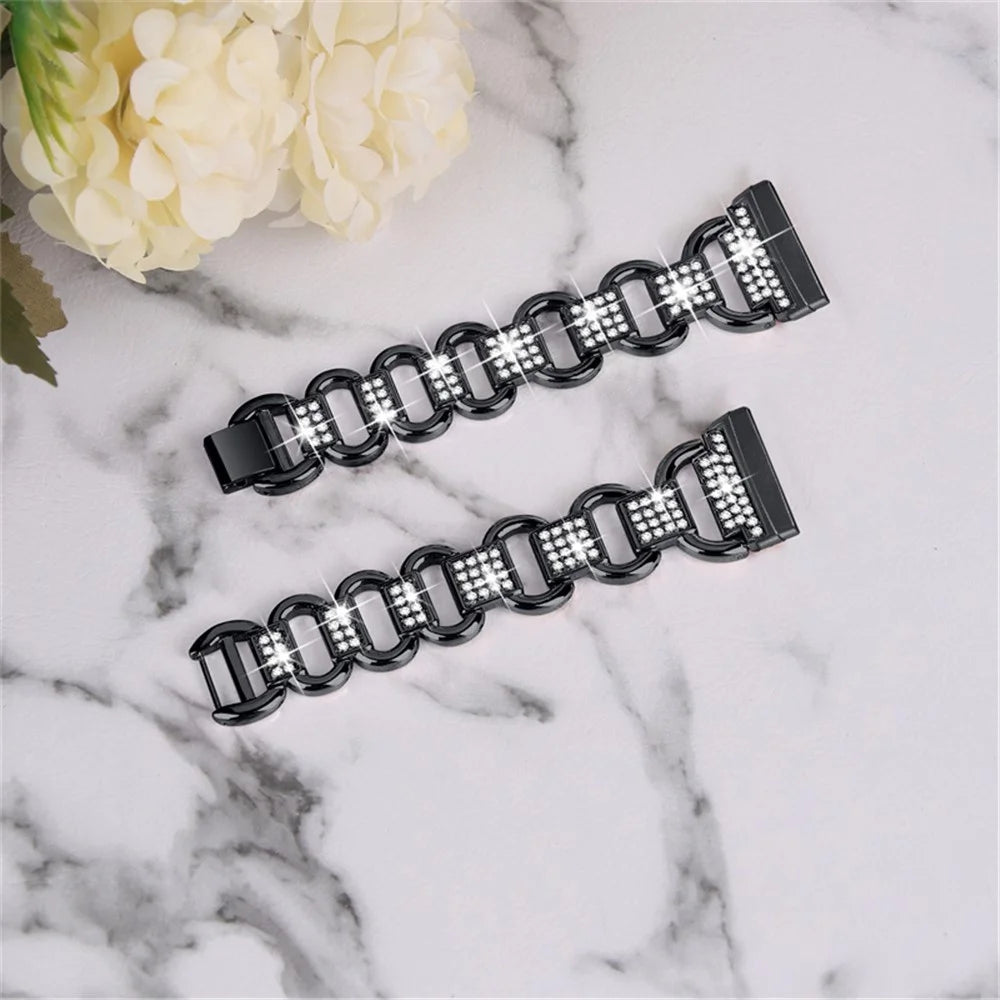 For Fitbit Versa 4  / Sense 2 Quick Release Watch Strap Metal Watchband Rhinestone Decorated Watch Band - Black - 3