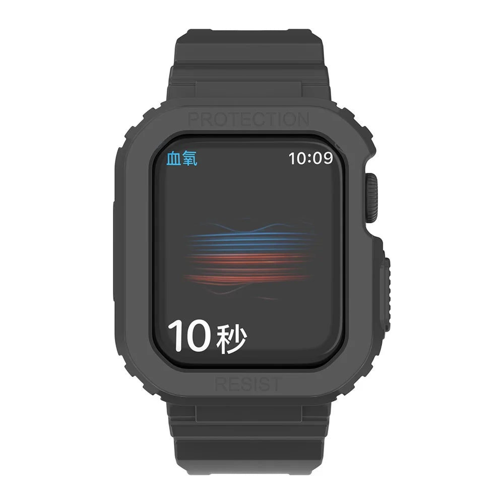 For Apple Watch Series 11 10 42mm / 9 8 7 41mm / SE3 SE2 SE 6 5 4 40mm / 3 2 1 38mm TPU Watch Strap Adjustable Wrist Band with Anti-Scratch Watch Case - Black - 4