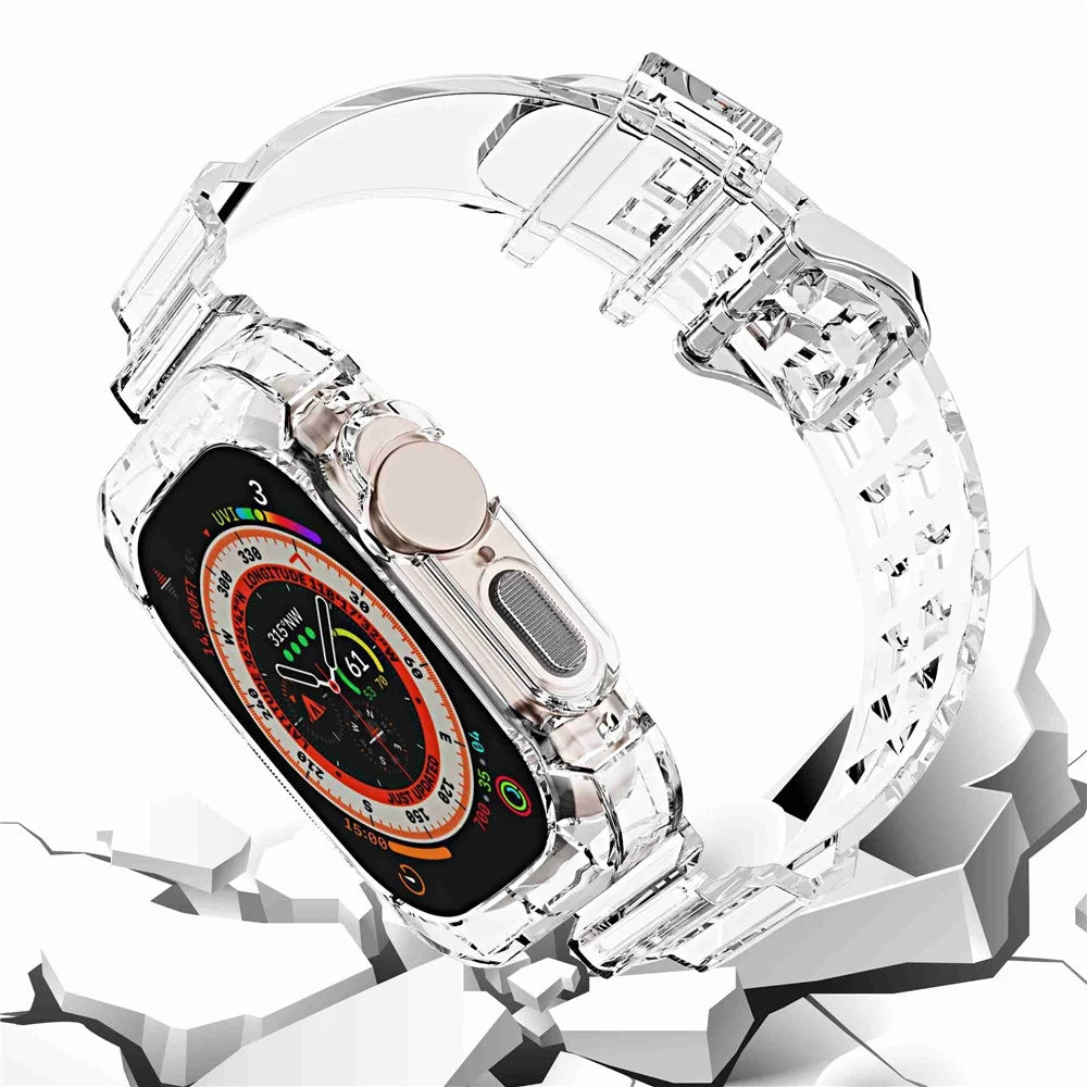 For Apple Watch Ultra 49mm Two Row Holes TPU Smart Watch Band Replacement Wrist Strap Integrated with Watch Case - Transparent - 5