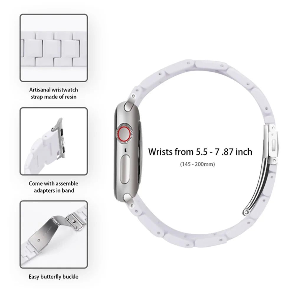 For Apple Watch Series 6 / 5 / 4 / SE / SE (2022) 44mm 3 Beads Resin Watch Band Stainless Steel Folding Clasp Strap with Transparent Watch Case - White - 4