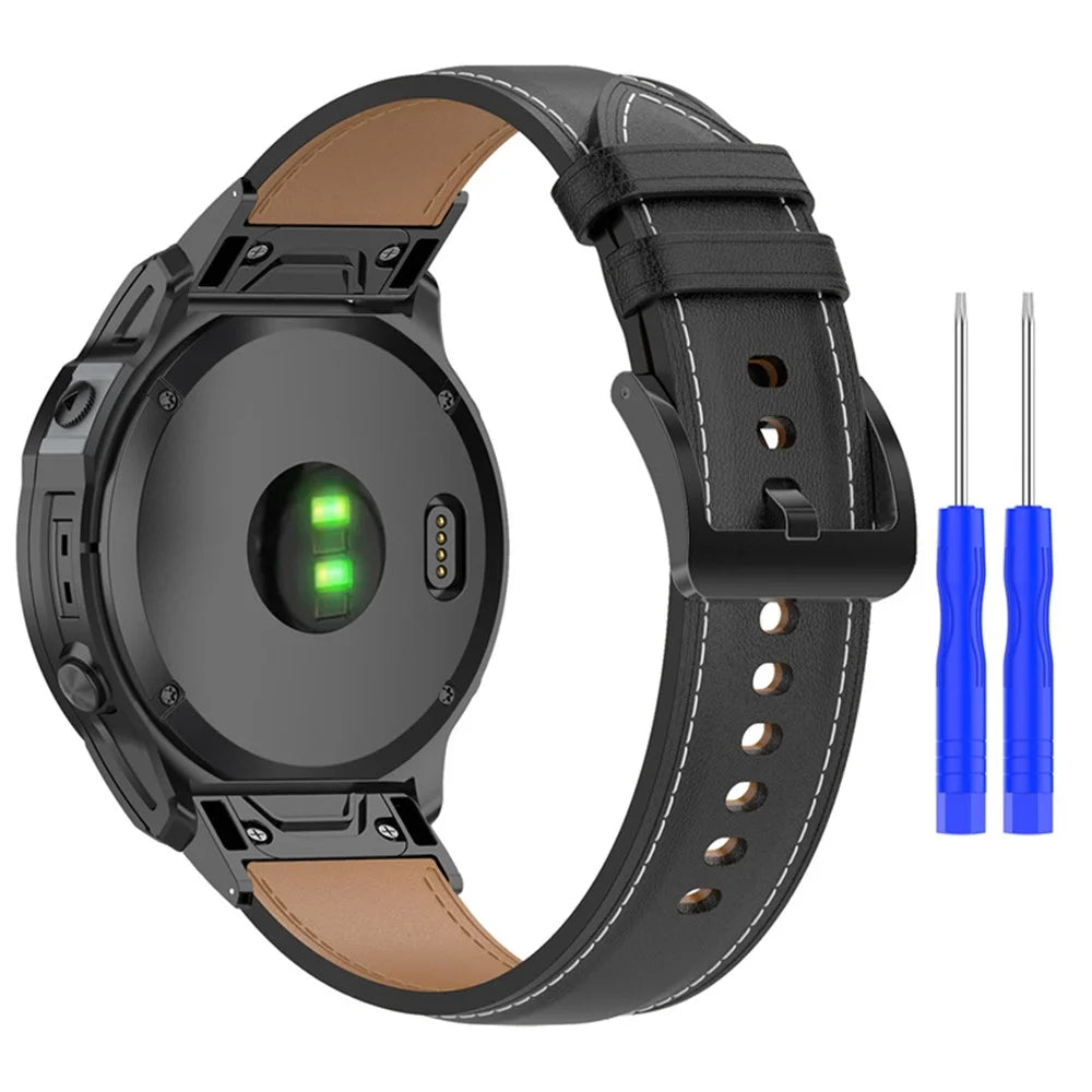 For Garmin Fenix 7 / Instinct 2 / Fenix 5 / Forerunner 935 / Forerunner 945 Watch Strap Genuine Leather Smart Watch Band with Tool - Black - 4