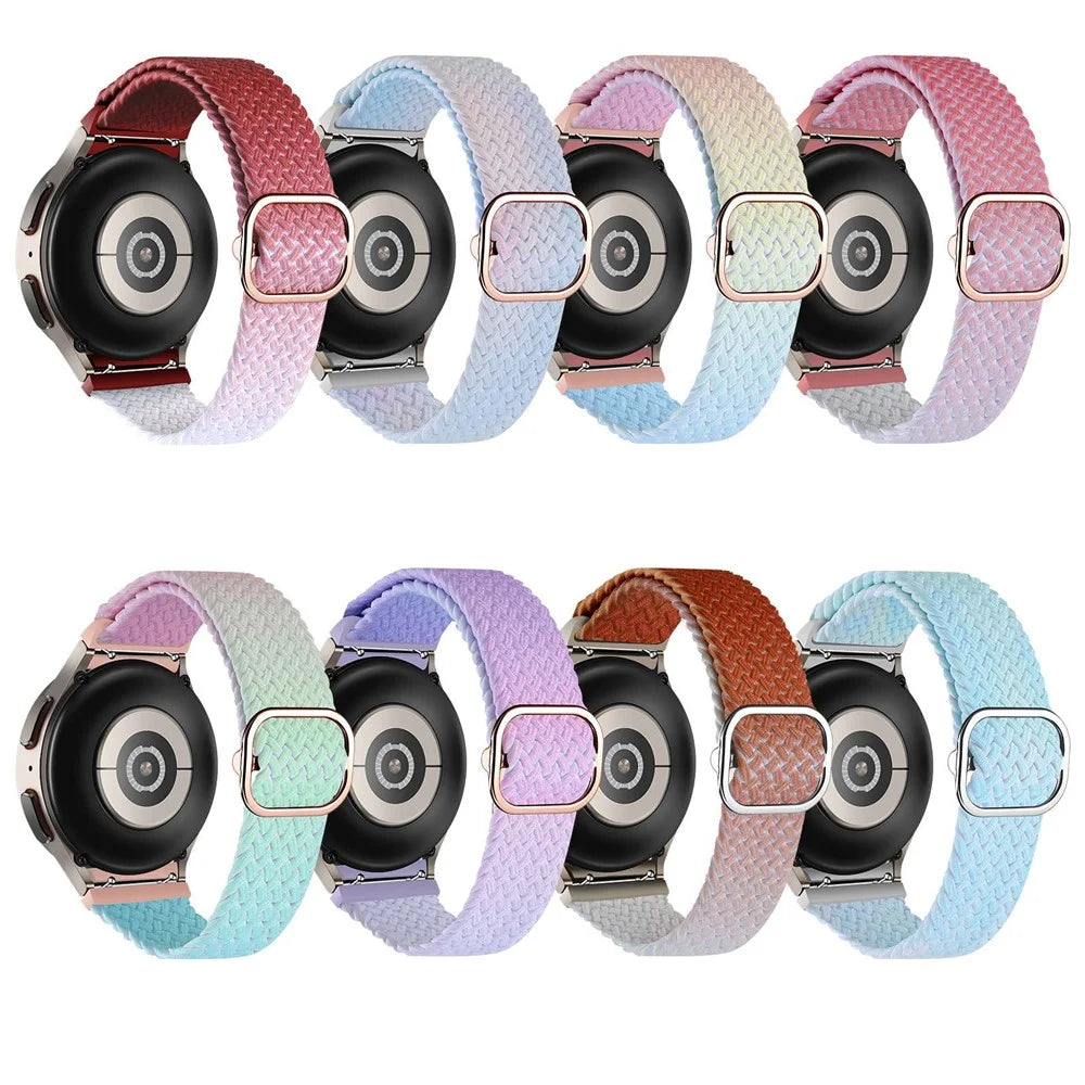 For Samsung Galaxy Watch6 40mm 44mm / Watch6 Classic 43mm 47mm / Watch 5 40mm 44mm / 5 Pro 45mm / Watch4 40mm 44mm Stretchy Braided Watch Band Dual Color Adjustable Elastic Nylon Gradient Strap - Pink / Yellow / Blue - 4