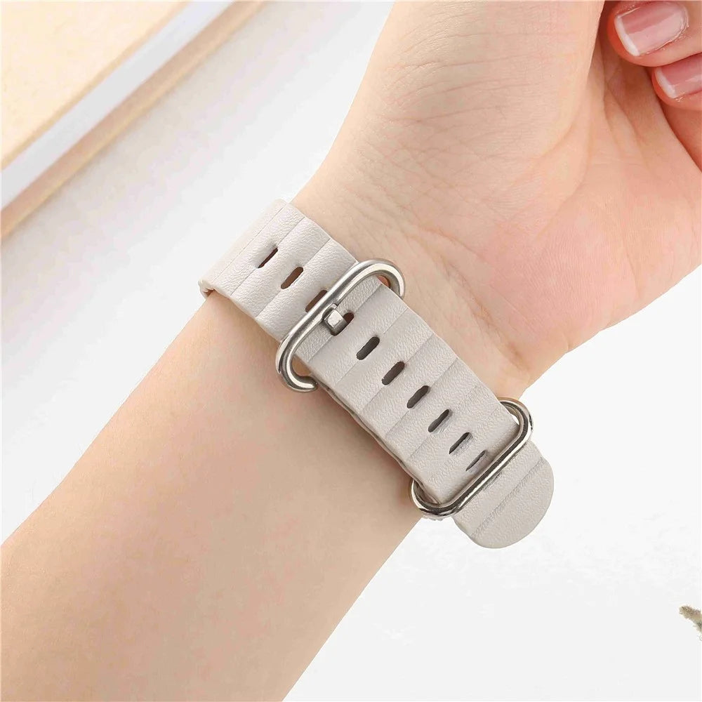 Watch Strap for Apple Watch Series 11 10 42mm / 9 8 7 41mm / SE3 SE2 SE 6 5 4 40mm / 3 2 1 38mm Wave Wrist Band Genuine Leather - Starlight - 3