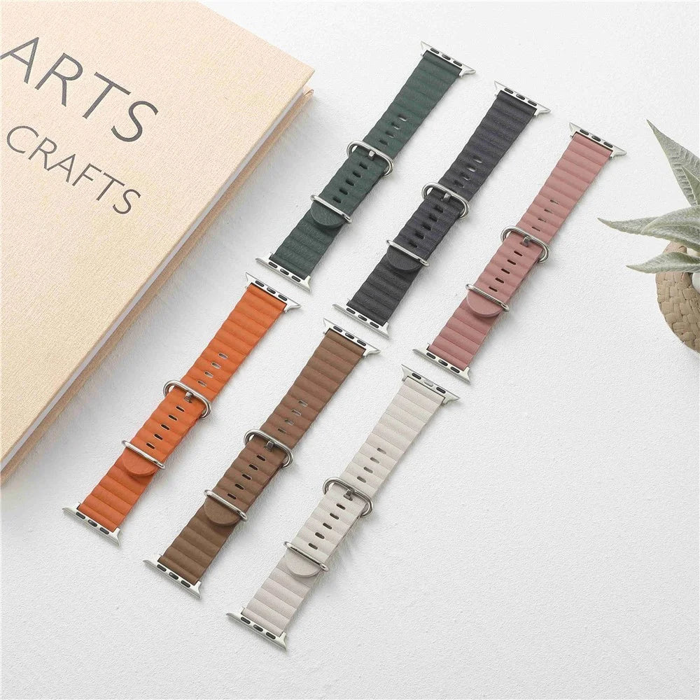 Watch Strap for Apple Watch Series 11 10 42mm / 9 8 7 41mm / SE3 SE2 SE 6 5 4 40mm / 3 2 1 38mm Wave Wrist Band Genuine Leather - Starlight - 5
