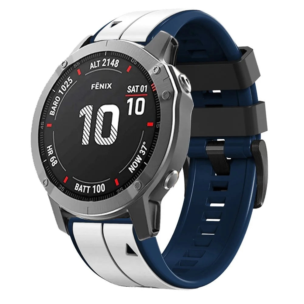 For Garmin Enduro / Tactix Delta / Tactix 7 Pro Pin Texture Silicone Watch Band 26mm Dual Colors Replacement Wrist Strap - White  /  Dark Blue - 4