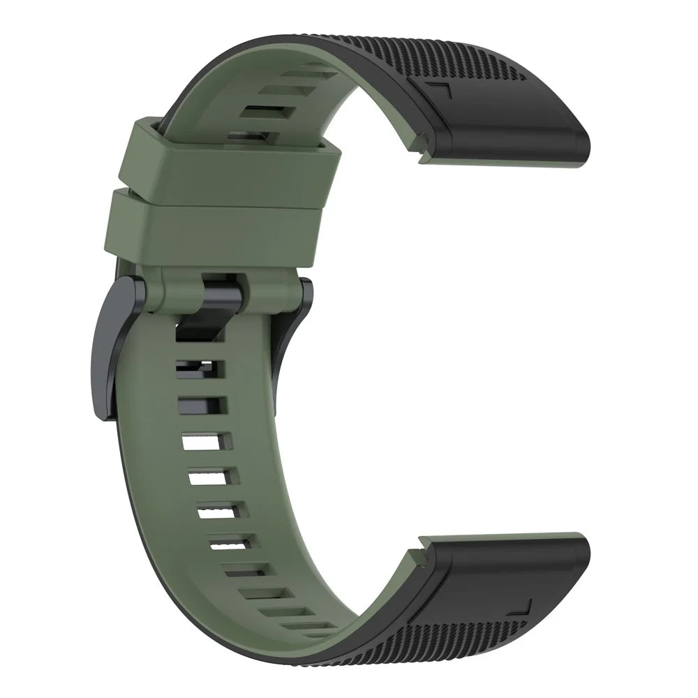 For Garmin Enduro / Tactix Delta / Tactix 7 Pro Dual Colors Replacement Wrist Band 26mm Textured Silicone Watch Strap - Blackish Green  /  Black - 3