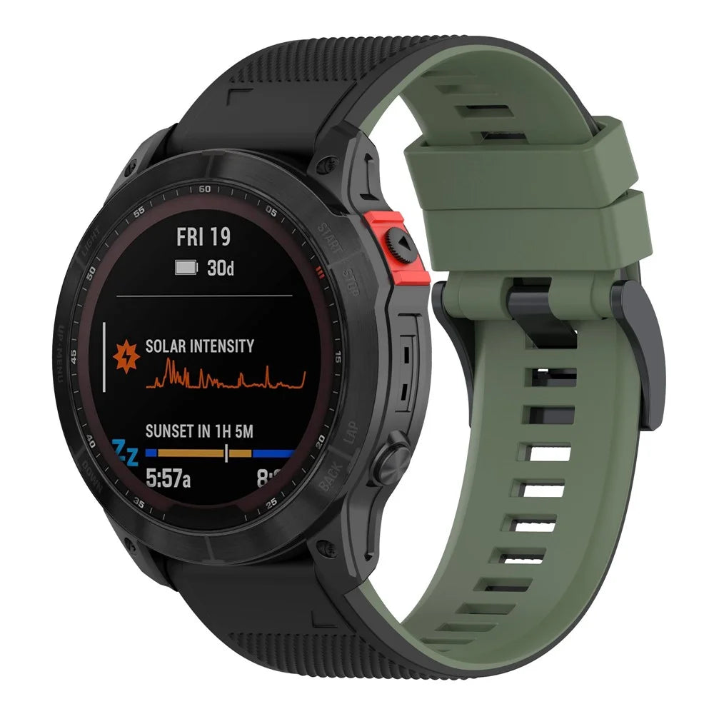 For Garmin Enduro / Tactix Delta / Tactix 7 Pro Dual Colors Replacement Wrist Band 26mm Textured Silicone Watch Strap - Blackish Green  /  Black - 4