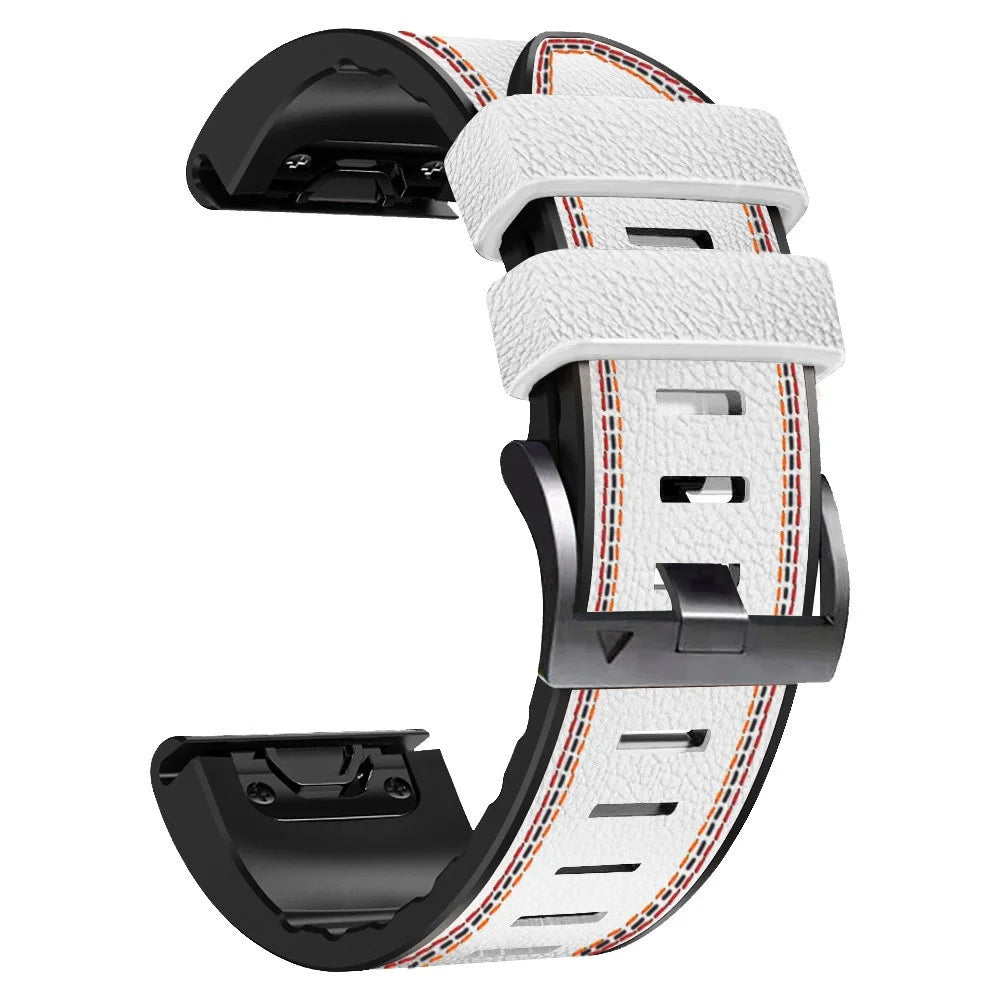 For Garmin Descent G1 / Instinct 2 / Epix Gen2 Quick Release Watch Band PU Leather Coated Silicone Three-color Stitching Line Wristband Strap - White - 2
