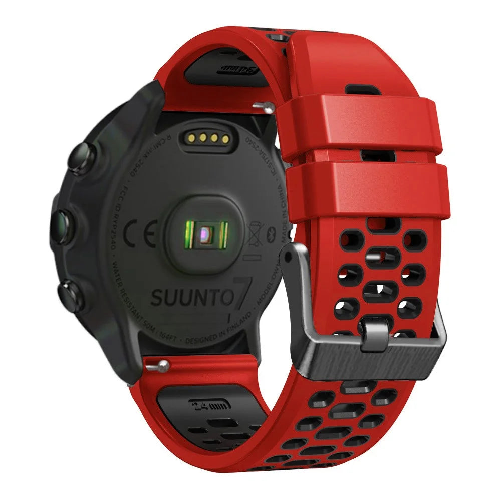 For Suunto 7 / 9 / 9 Baro Dual-color Silicone Watch Band 24mm Multi-hole Design Quick Release Wristband Strap - Red / Black - 1