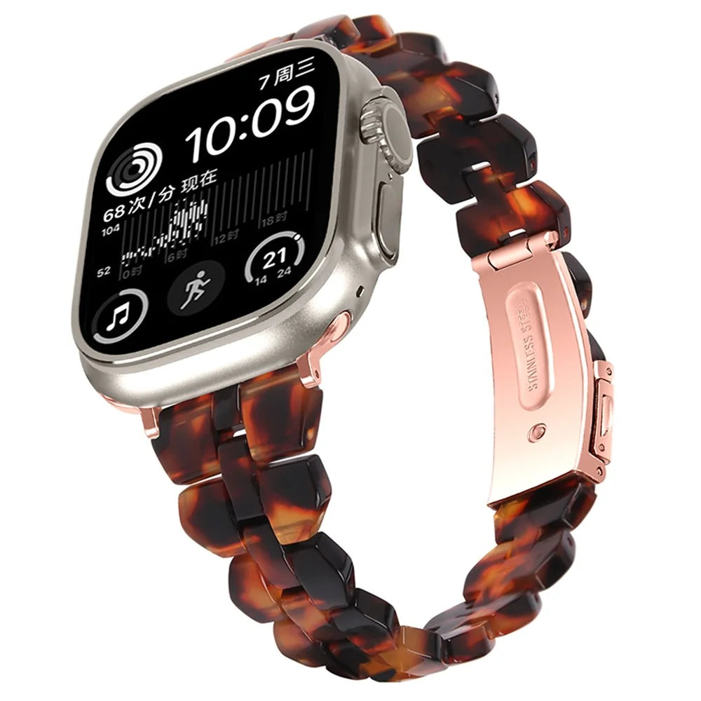 Watch Strap for Apple Watch Series 11 10 42mm / 9 8 7 41mm / SE3 SE2 SE 6 5 4 40mm / 3 2 1 38mm Resin Watch Band Quick Release - Tortoiseshell Color - 4