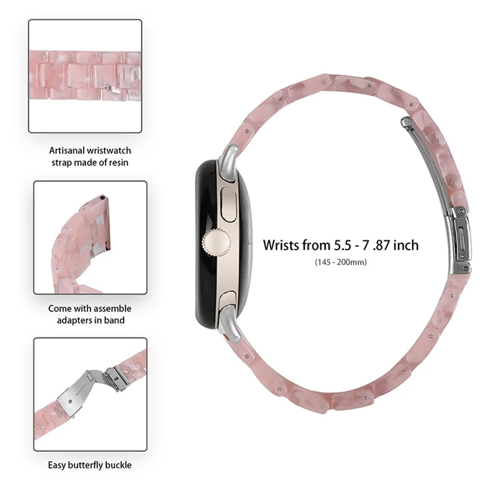 For Google Pixel Watch 4 41mm / Watch 3 41mm / Watch 2 / Watch Quick Release Resin Watch Band Replacement Polished 20mm Watch Strap - Light Pink - 2