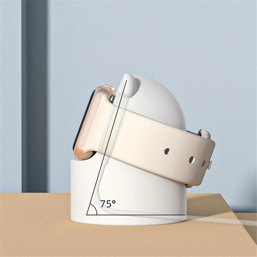 For Apple Watch Cute Bear Charger Holder Smart Watch Silicone Charging Stand Base - White - 3