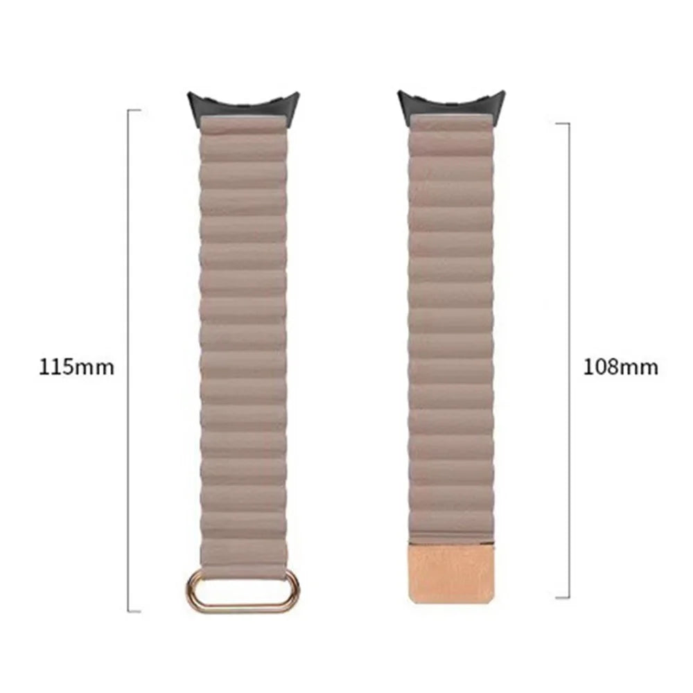 Magnetic Buckle Watch Band for Google Pixel Watch 4 41mm / Watch 3 41mm / Watch 2 / Watch Genuine Leather Watch Strap Quick Release Watchband - Khaki - 5