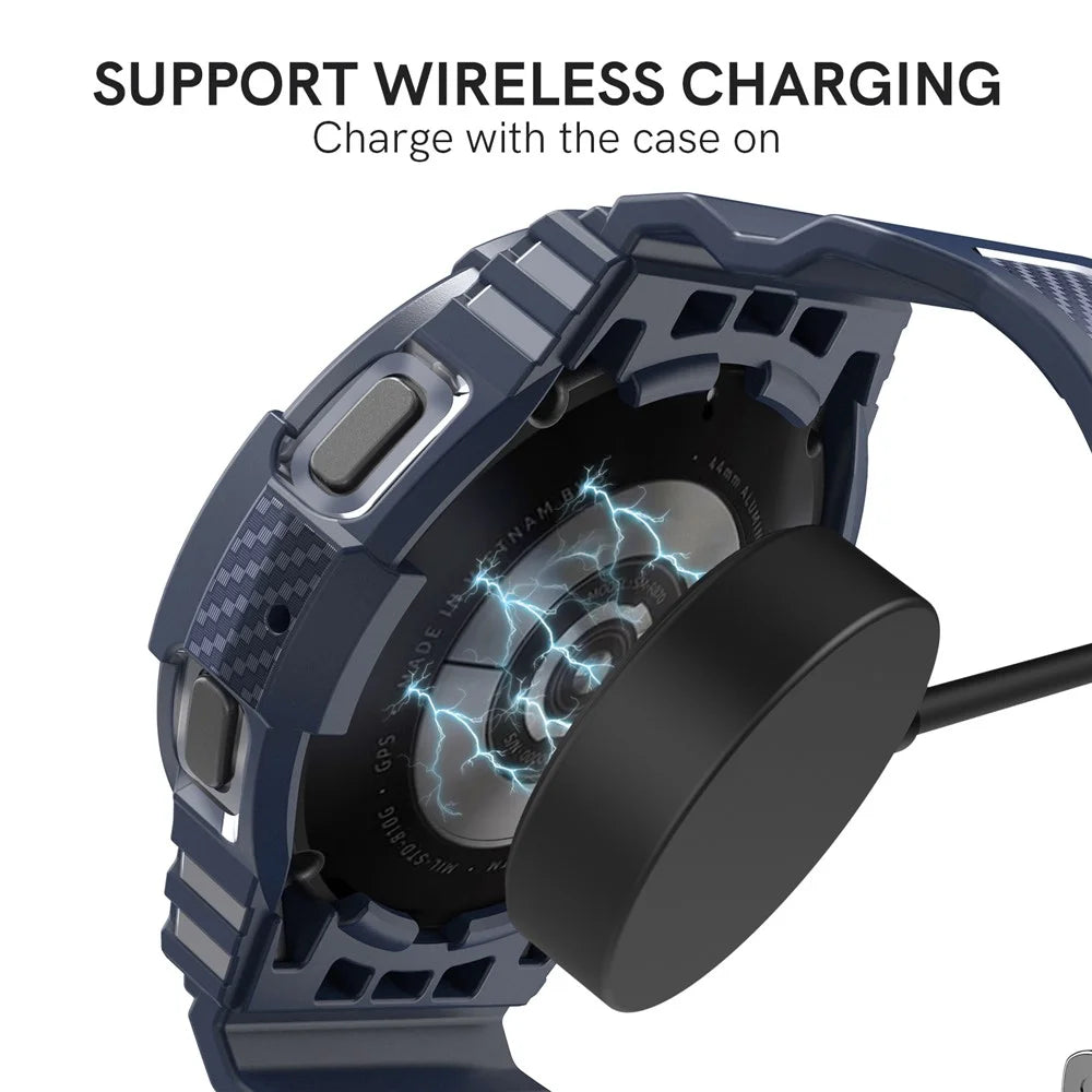 AHASTYLE WG67 Rugged Sport Case with Band Compatible with Samsung Galaxy Watch4 44mm , Soft TPU Watch Band Wrist Strap Bumper Cover - Sapphire - 5