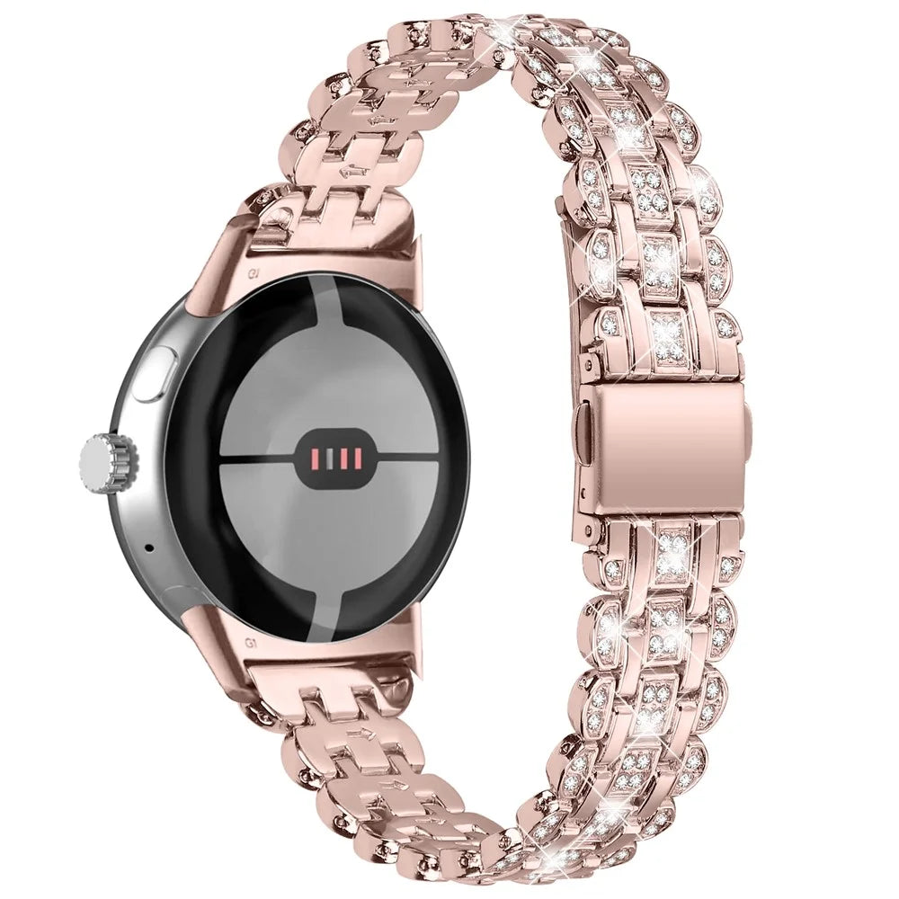 Metal Watch Band For Google Pixel Watch 4 41mm / Watch 3 41mm / Watch 2 / Watch Rhinestone Decor Replacement Strap Wrist Band - Rose Pink - 1