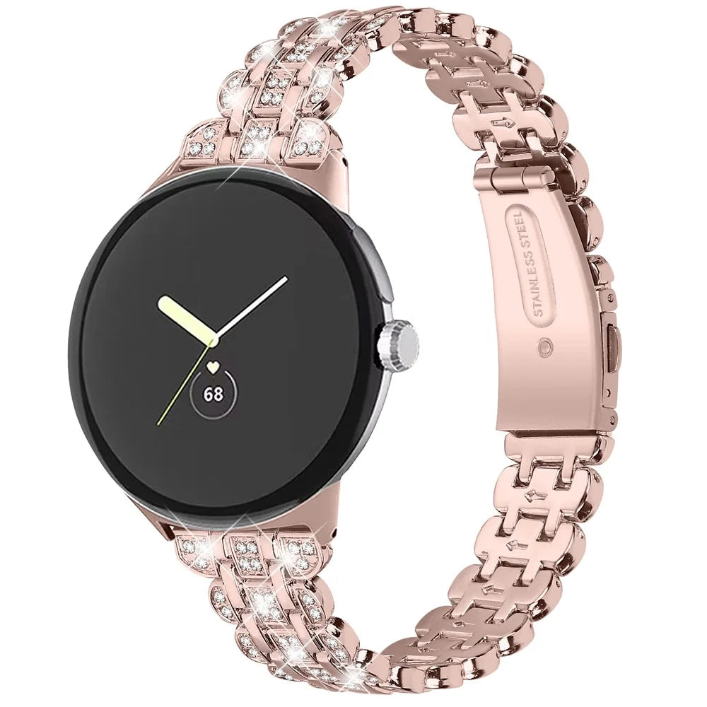 Metal Watch Band For Google Pixel Watch 4 41mm / Watch 3 41mm / Watch 2 / Watch Rhinestone Decor Replacement Strap Wrist Band - Rose Pink - 2