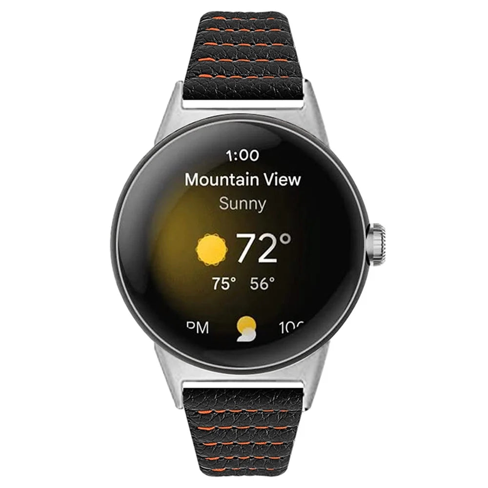 Wave Shape Stitching Watch Strap for Google Pixel Watch 4 41mm / Watch 3 41mm / Watch 2 / Watch Genuine Leather Watch Band - Black - 2