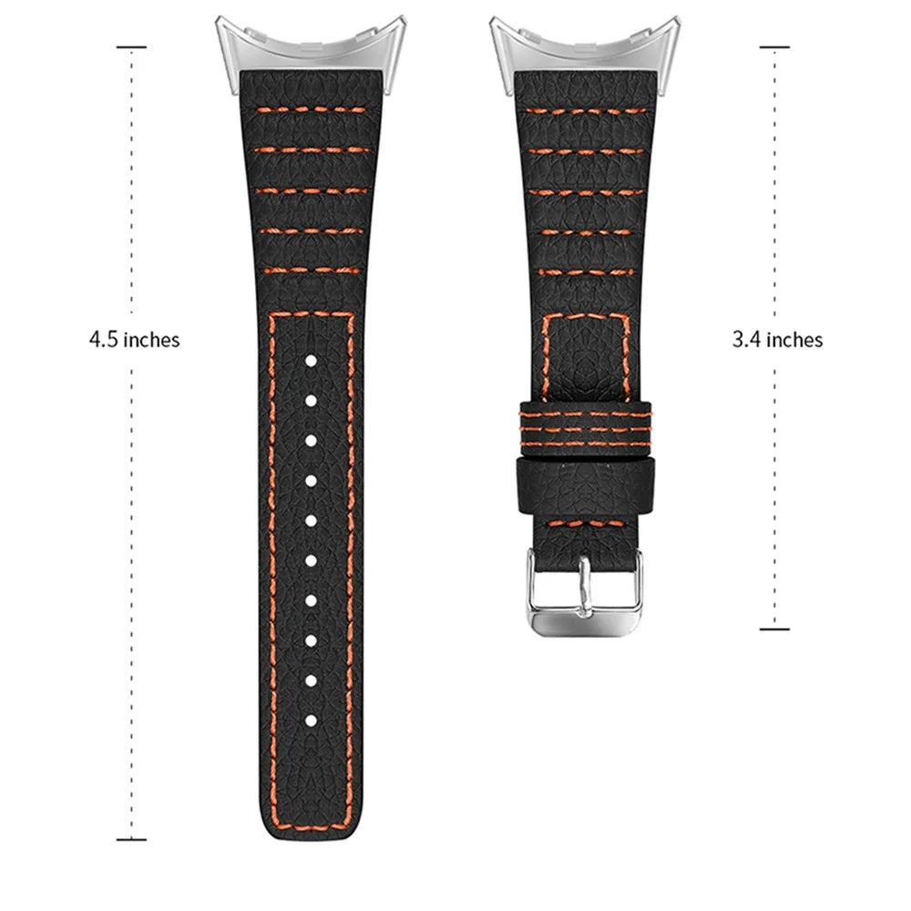 Wave Shape Stitching Watch Strap for Google Pixel Watch 4 41mm / Watch 3 41mm / Watch 2 / Watch Genuine Leather Watch Band - Black - 3