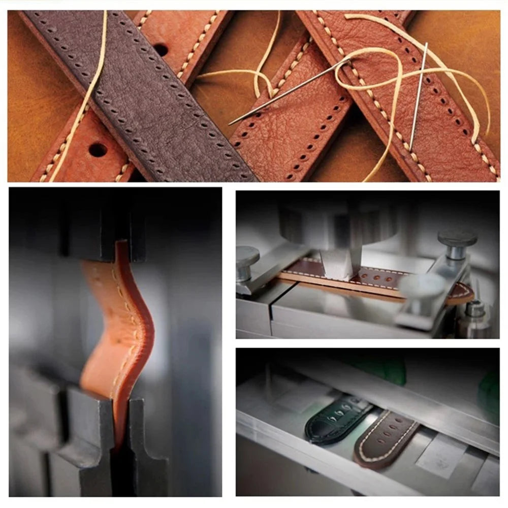 For Samsung Galaxy Watch3 45mm / Huami Amazfit Pace / Stratos Watch Leather Strap 22mm Watch Band - Brown / Blue Stitch - 3