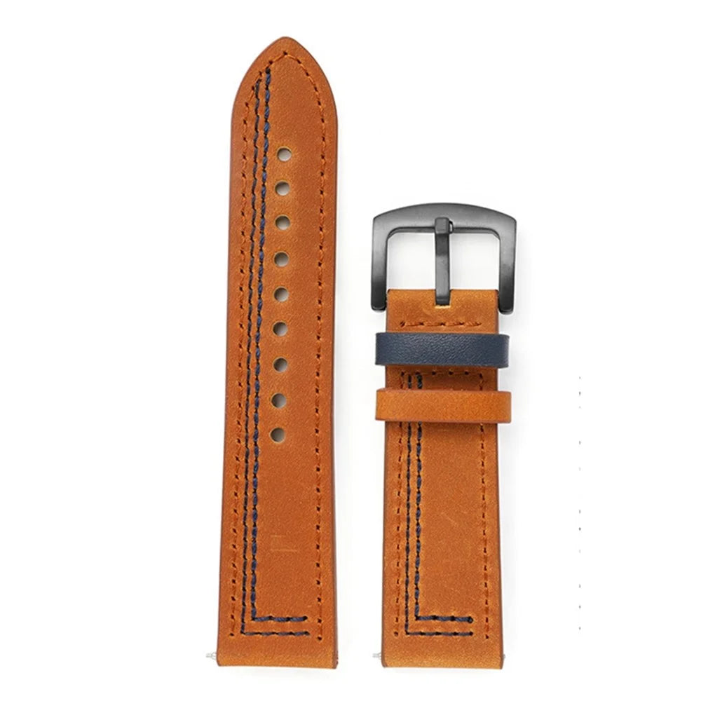 For Samsung Galaxy Watch3 41mm / Garmin Forerunner 645 / Huawei Watch GT 2 42mm Watch Band 20mm Leather Strap - Brown / Blue Stitch - 2