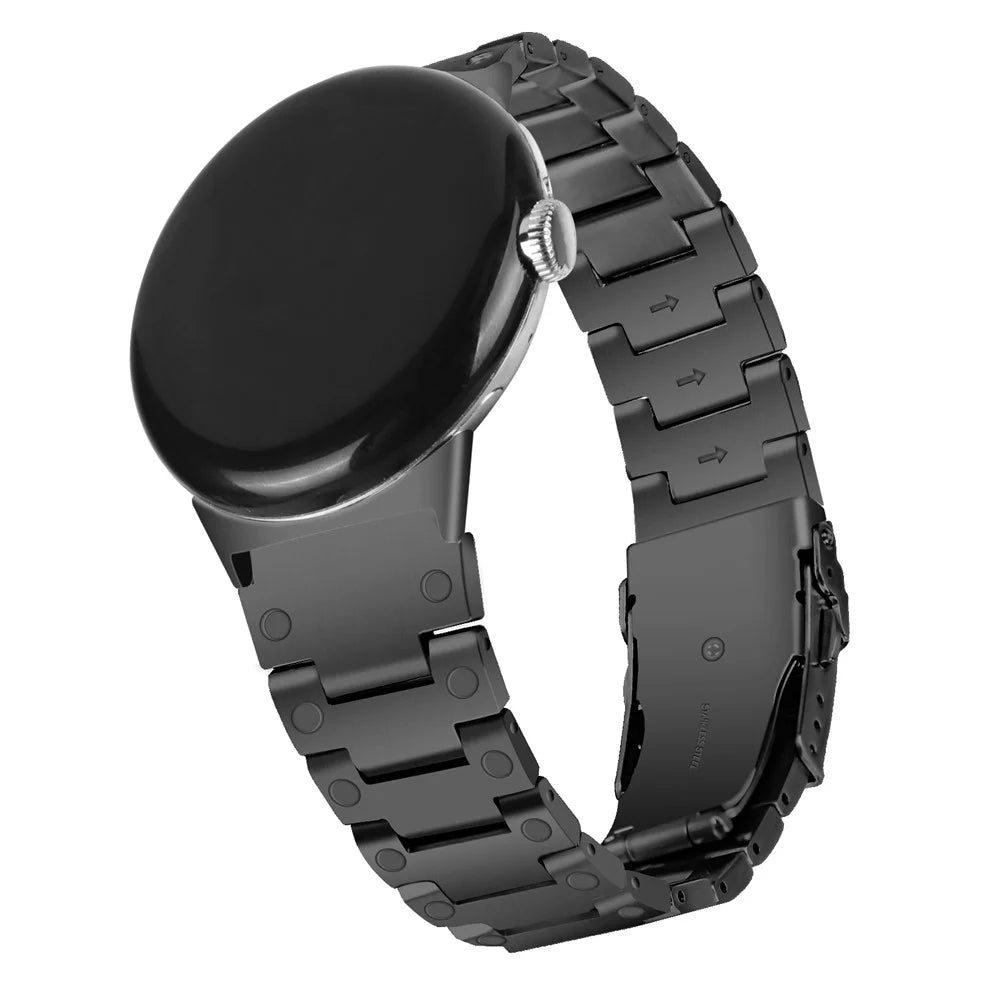 For Google Pixel Watch 4 41mm / Watch 3 41mm / Watch 2 / Watch Three Bead Watch Band Stainless Steel Smart Watch Strap Replacement - Black - 2