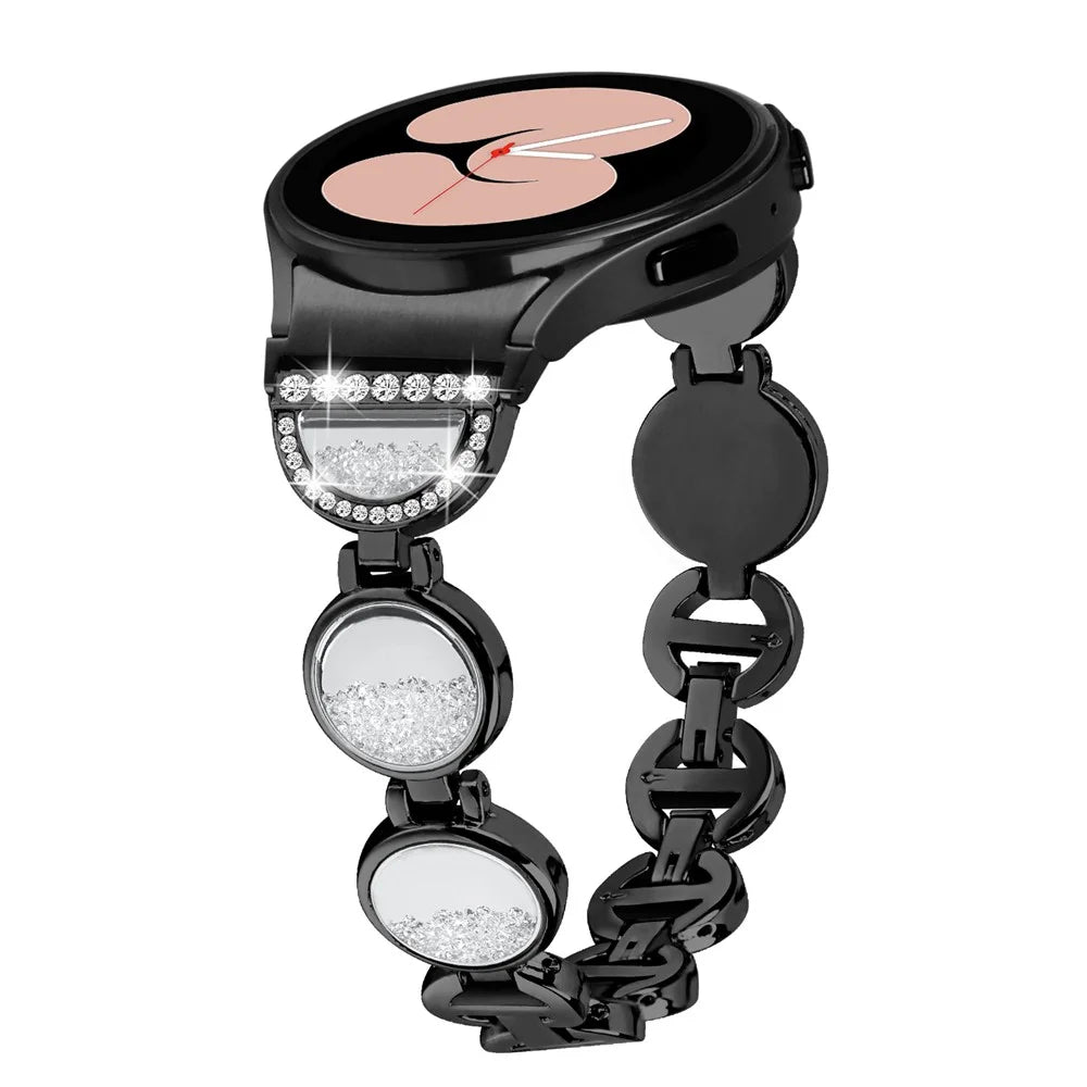 For Samsung Galaxy Watch4 Active 40mm / 44mm / Watch4 Classic 42mm / 46mm Strap Quicksand Rhinestone Watch Band - Black - 2