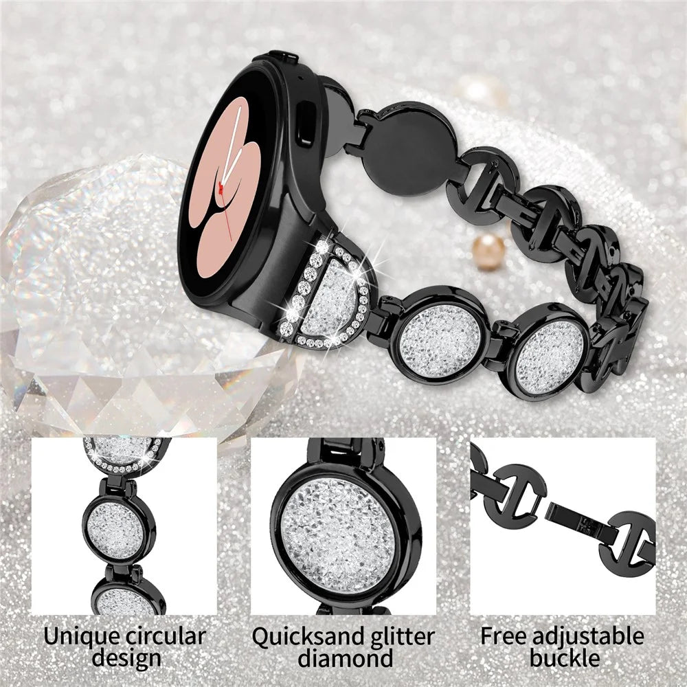 For Samsung Galaxy Watch4 Active 40mm / 44mm / Watch4 Classic 42mm / 46mm Strap Quicksand Rhinestone Watch Band - Black - 4