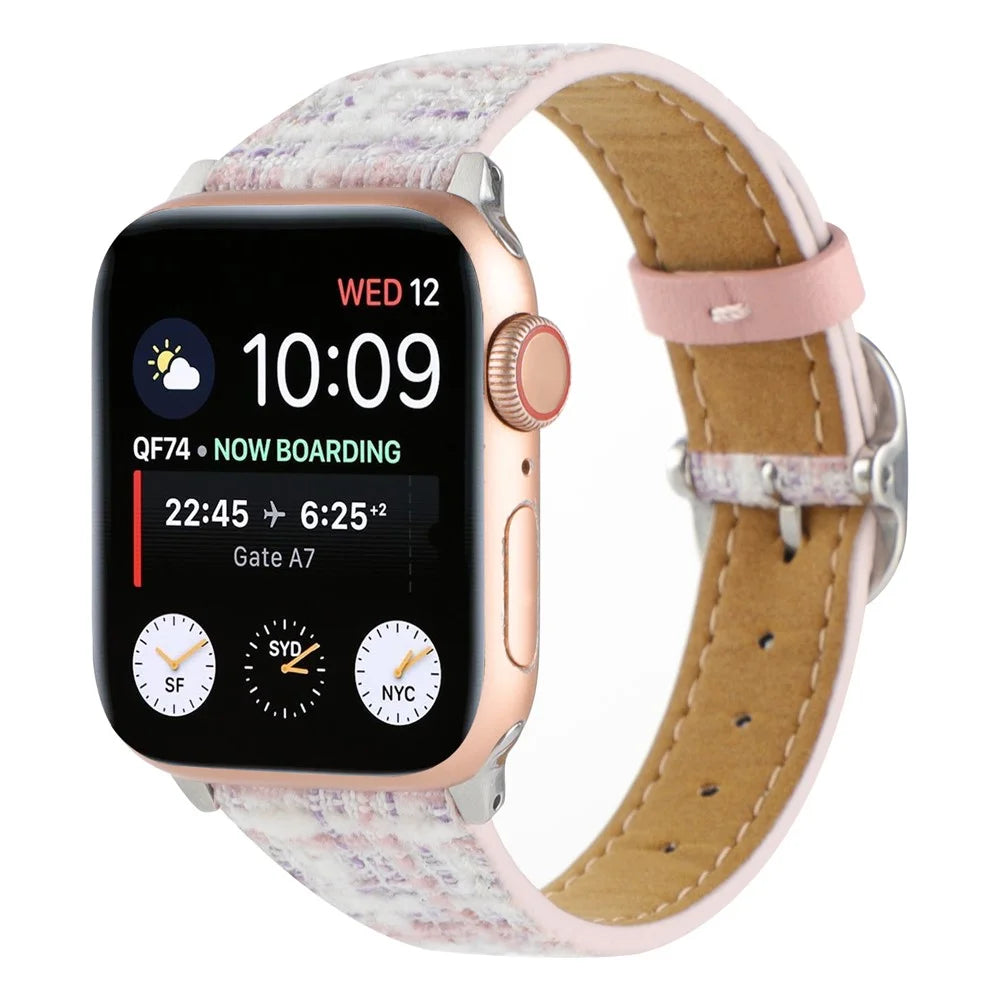 Watch Strap for Apple Watch Series 11 10 42mm / 9 8 7 41mm / SE3 SE2 SE 6 5 4 40mm / 3 2 1 38mm Soft Plush Grid Smartwatch Strap - Pink - 3